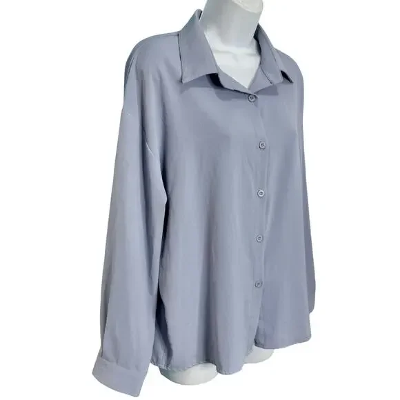 DAZY Periwinkle Blue Drop Shoulder Button Down Long Sleeve Shirt Blouse size L - Picture 7 of 7